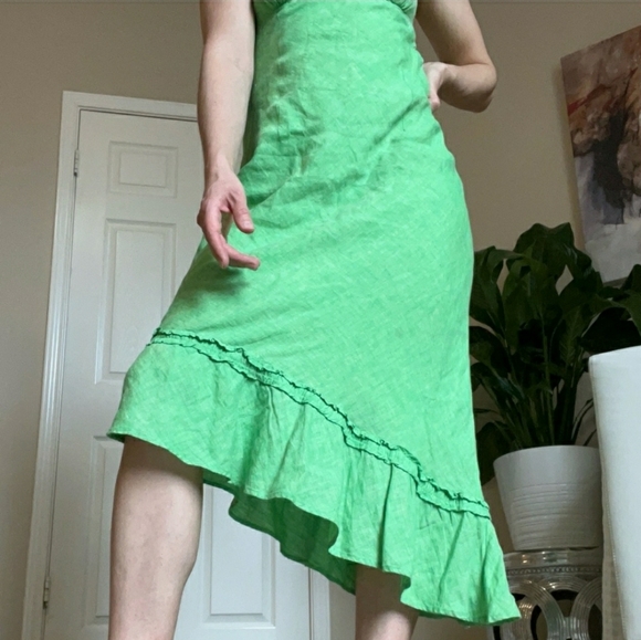 Banana Republic Green Linen asymmetrical summer Dress size 4 - Picture 3 of 14